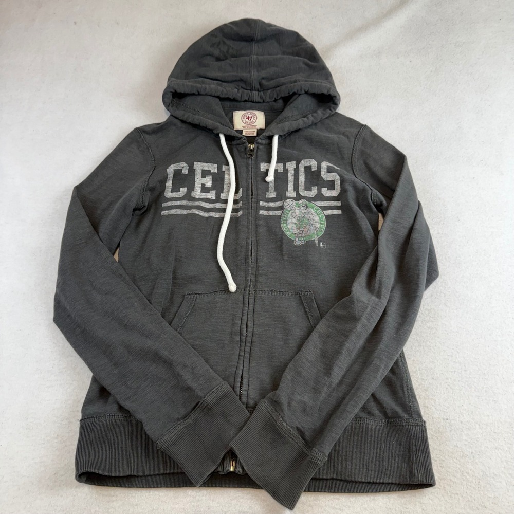 47 Brand Boston Celtics Zip Up Hoodie Gray Slub Knit Women Medium NBA Basketball